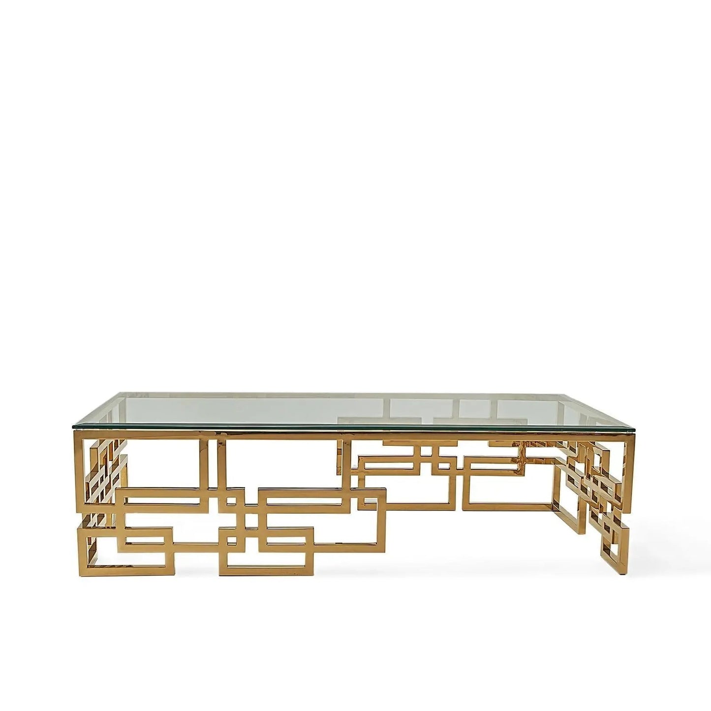Spectra Large Rectangular Titanium Gold Polished Stainless Steel Base Coffee Table
