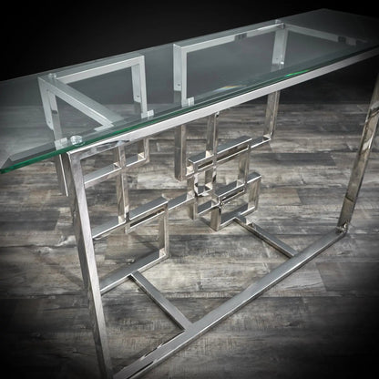 Spectra Clear Glass-Top Console Table with Minimalist Design