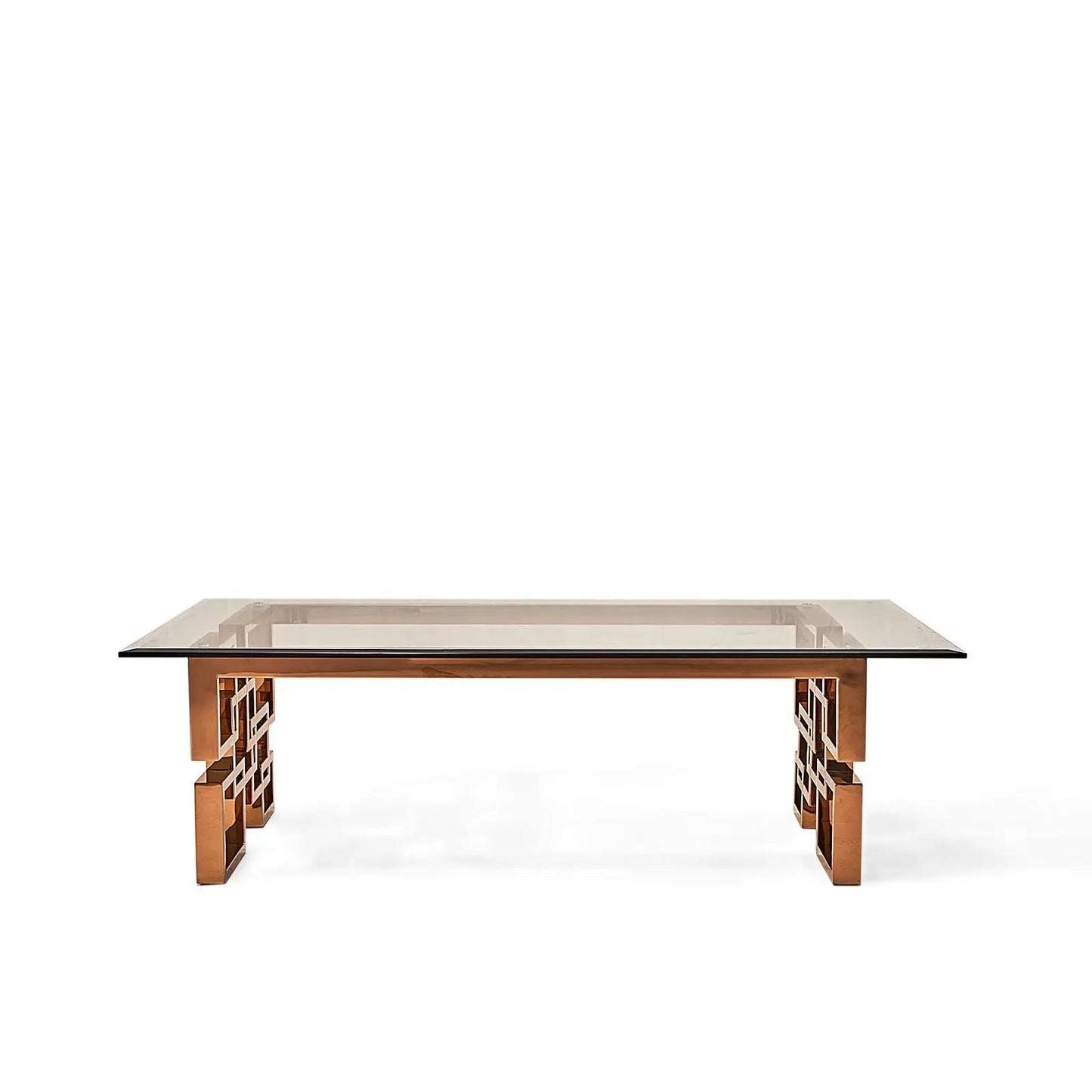 Spectra Rectangular Rose Gold Polished Stainless Steel Base Coffee Table