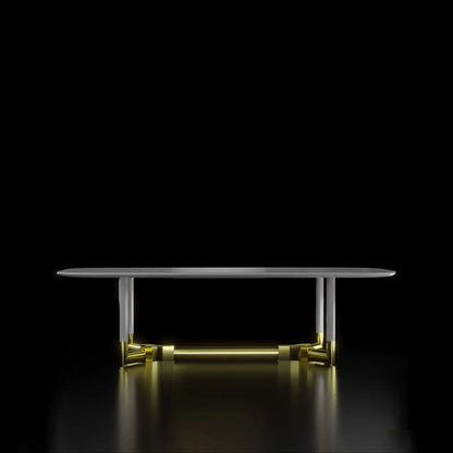 Tiffany Titanium Gold Rectangular Dining Table with Premium Marble Top