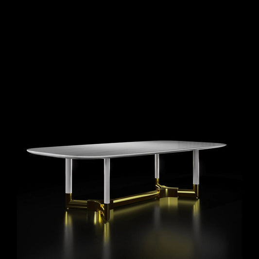 Tiffany Titanium Gold Rectangular Dining Table with Premium Marble Top