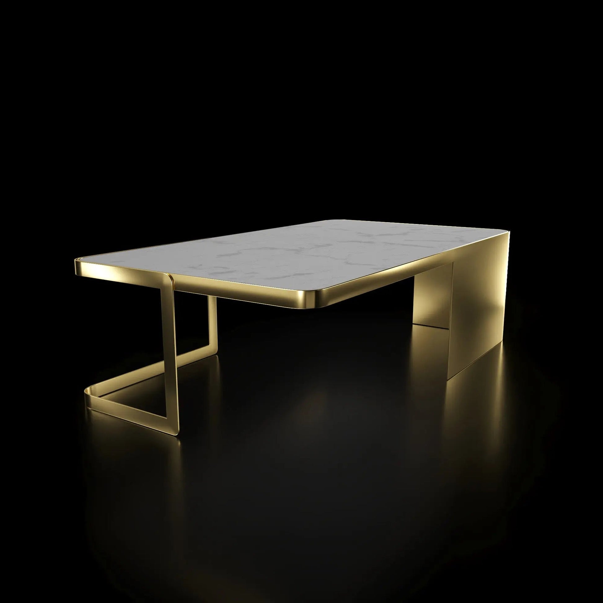 Tullio Titanium Gold White Coffee Table Rectangular