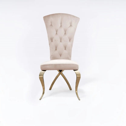 Valentino Titanium Gold Polished Stainless Steel Base Beige Dining Chair
