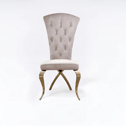 Valentino Titanium Gold Polished Stainless Steel Base Taupe Dining Chair