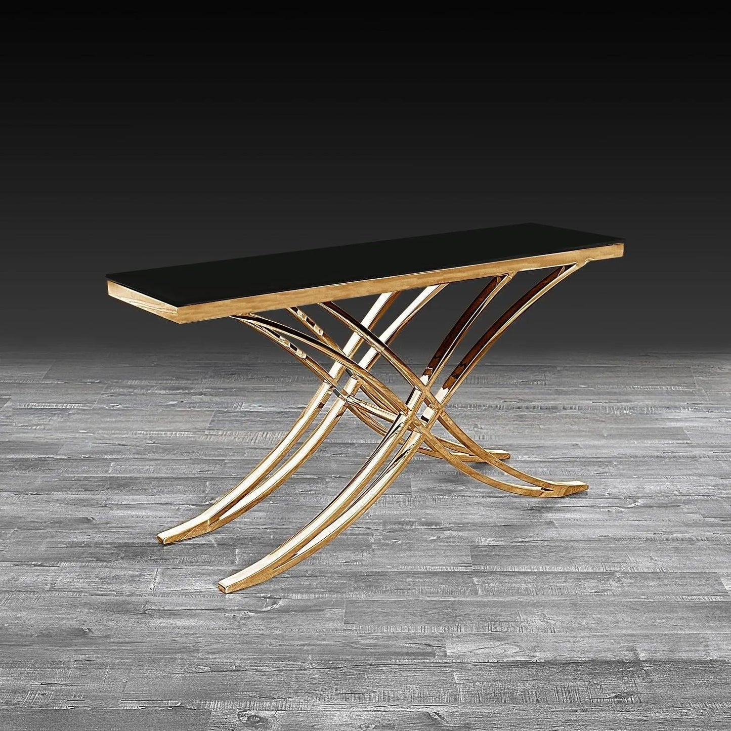 Valora Sleek Black Glass-Top Console Table