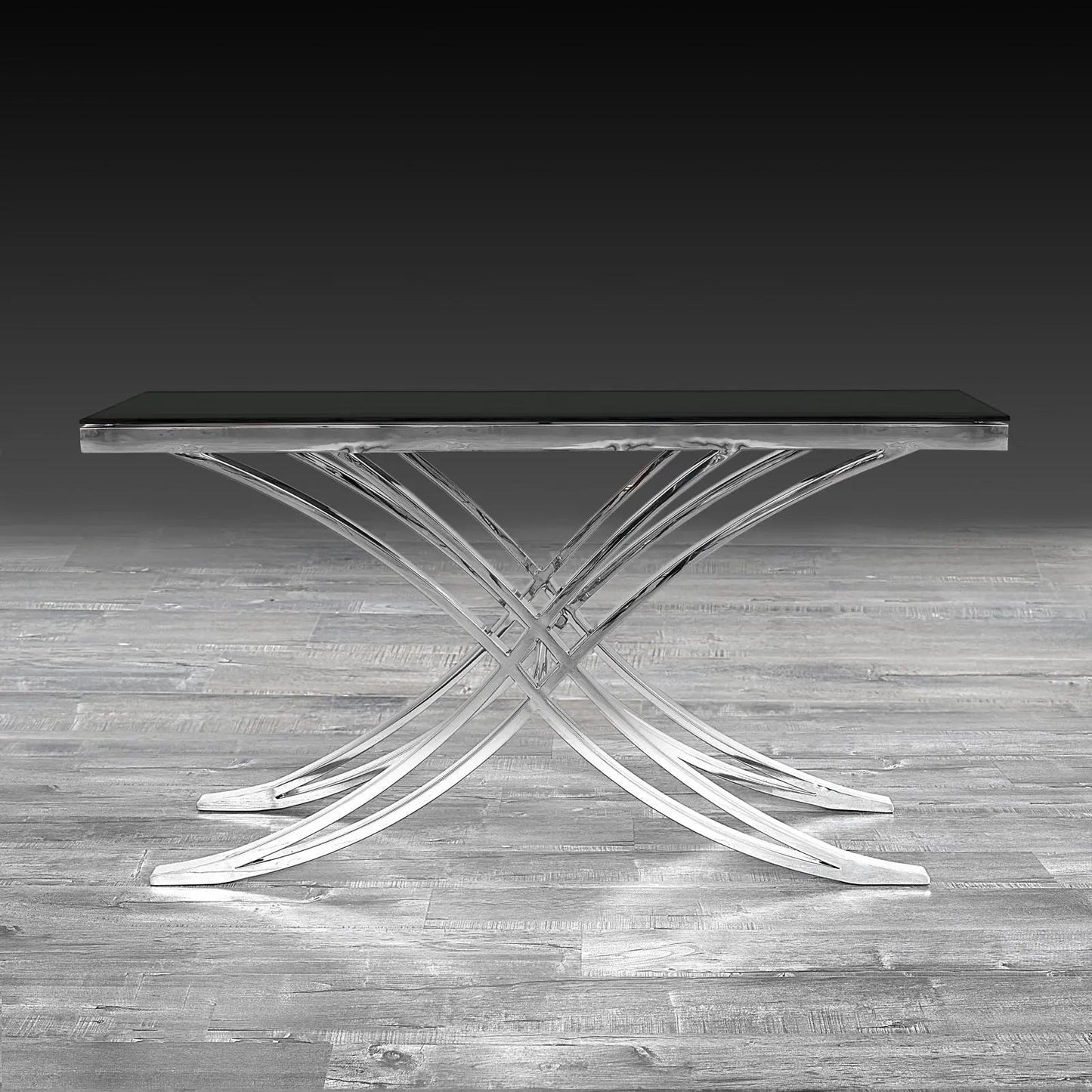 Valora Sleek Black Glass-Top Console Table