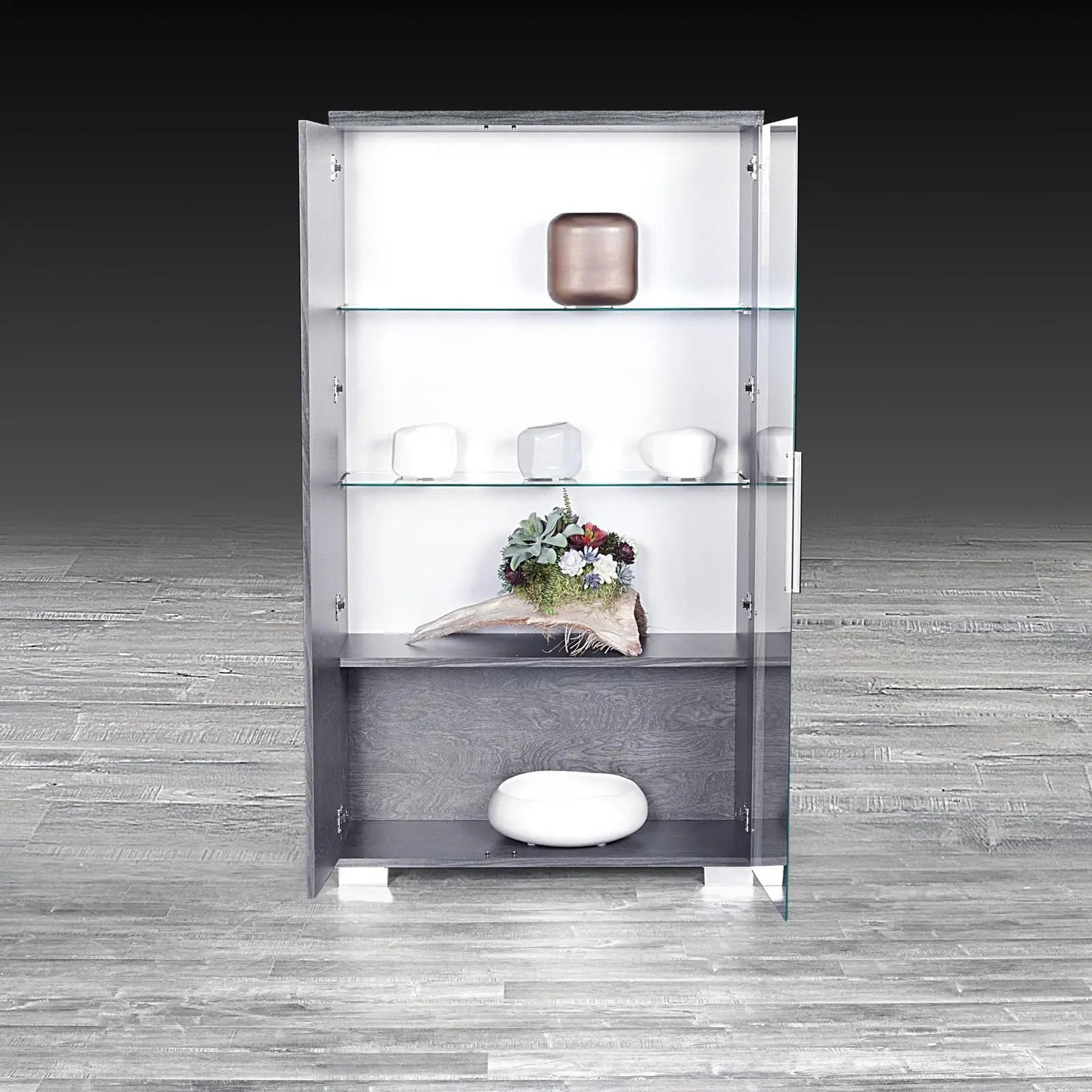 Ventura Double-Door Curio Cabinet – Gray Birch