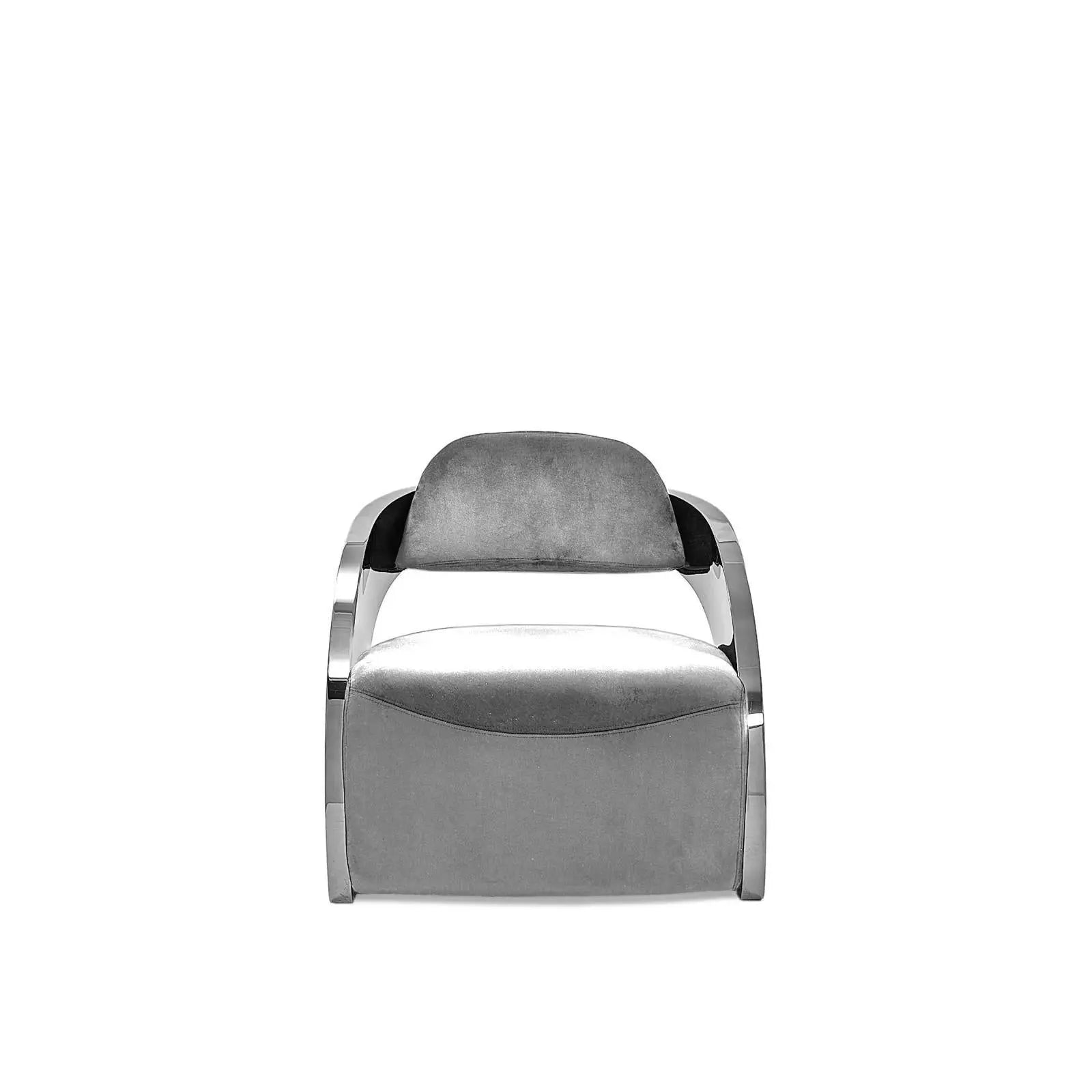 Zetta Polished Stainless Steel Base Gray Velvet Accent Chair