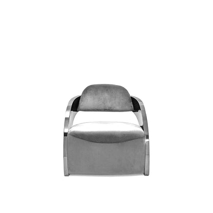 Zetta Polished Stainless Steel Base Gray Velvet Accent Chair